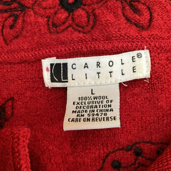 Carole Little Red Wool Floral Embroidered Coat Womens Large Jacket - Picture 8 of 8